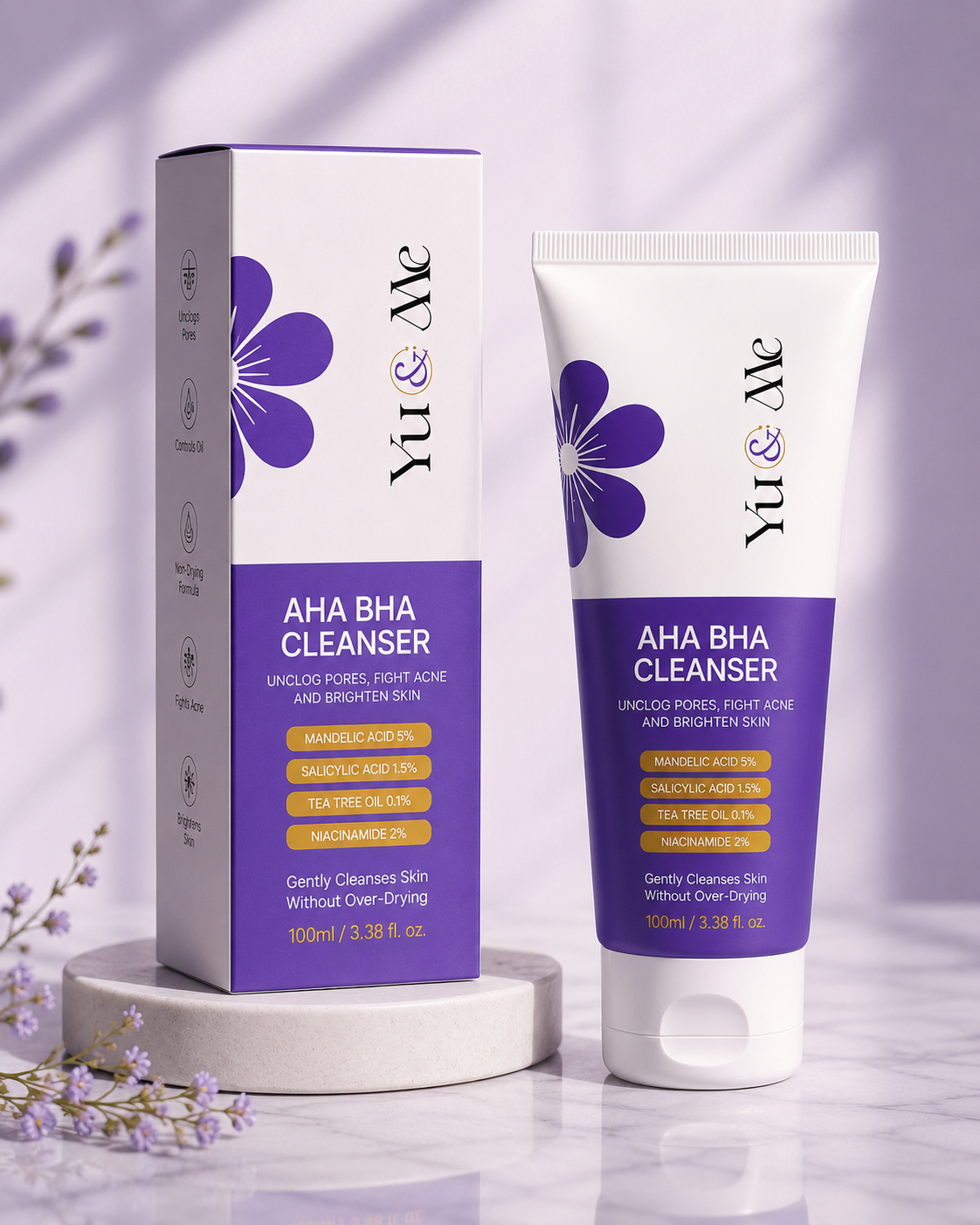 AHA BHA Exfoliating Acne Cleanser | Deep Cleansing Glow Facewash for Oily Skin