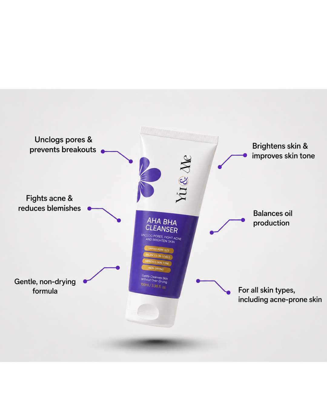 AHA BHA Exfoliating Acne Cleanser | Deep Cleansing Glow Facewash for Oily Skin