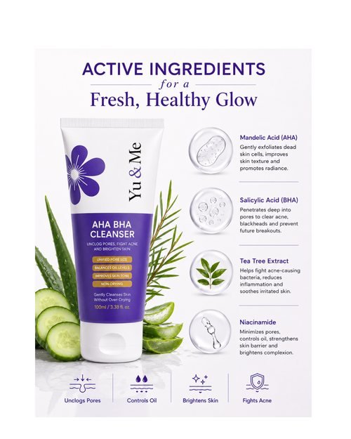AHA BHA Exfoliating Acne Cleanser | Deep Cleansing Glow Facewash for Oily Skin